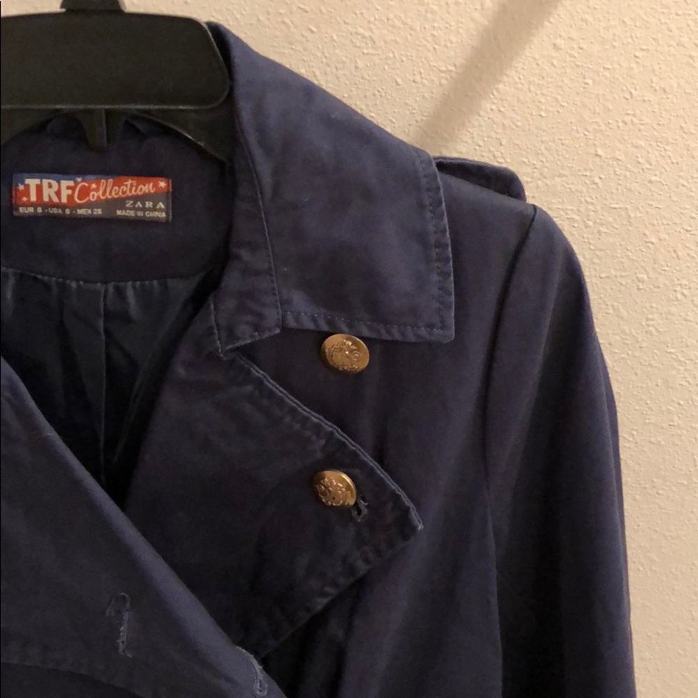 New Zara navy military tailored band jacket pea coat cotton trench blazer jacket - Picture 4 of 8